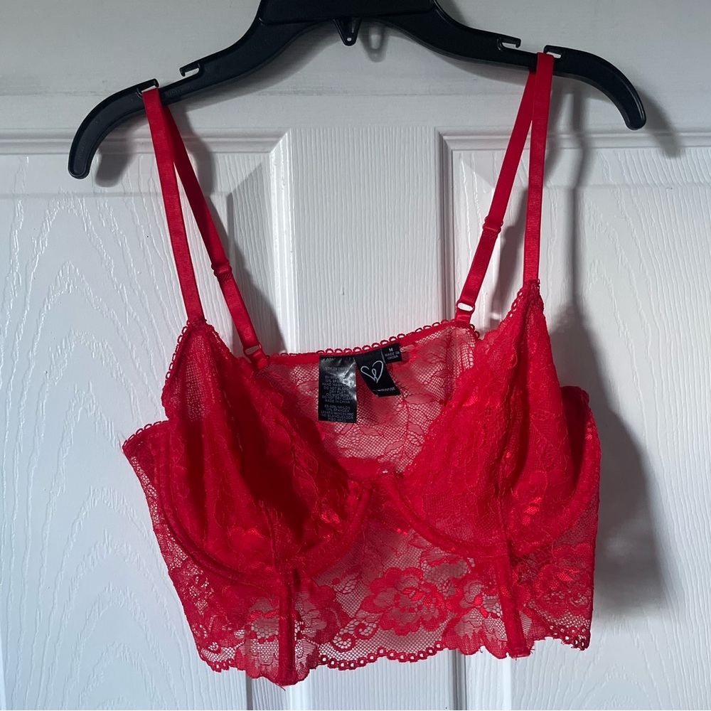 Red Lace Bralette Crop Top